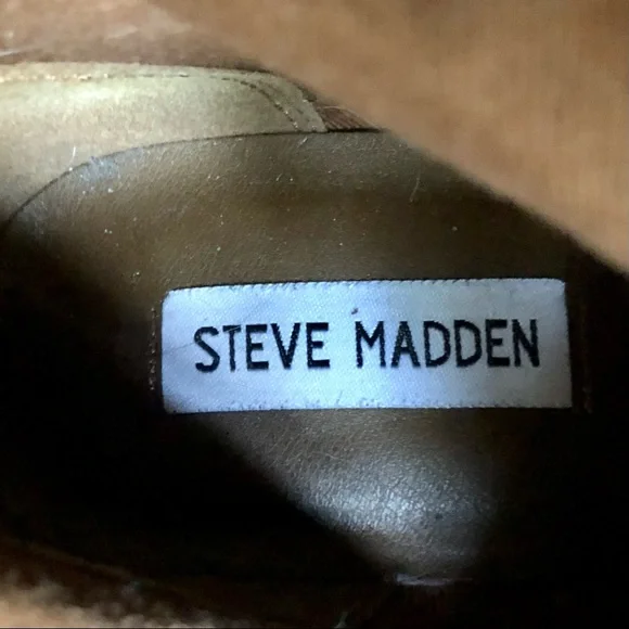 Steve Madden Lucca Pieced Suede Over the Knee Stacked Heel Boot, Cognac 9.5 - Picture 7 of 12